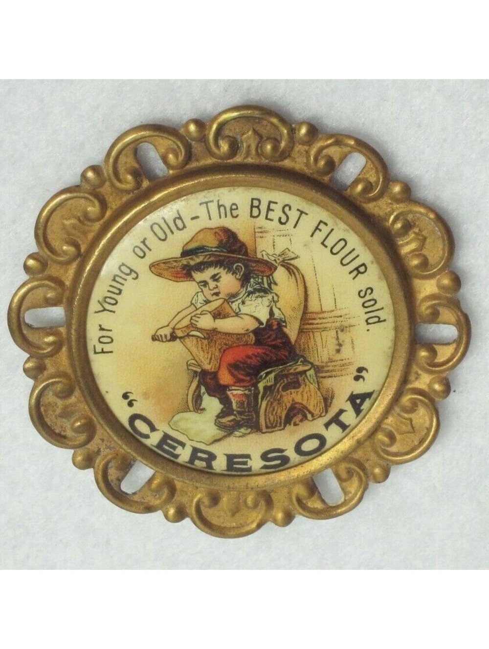 Antique 1910s Ceresota Flour Celluloid Pinback Button Brooch Frame Young or Old